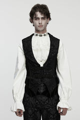Black Sleeveless Floral Jacquard Buckled Men's Gothic Vest - Black - 1