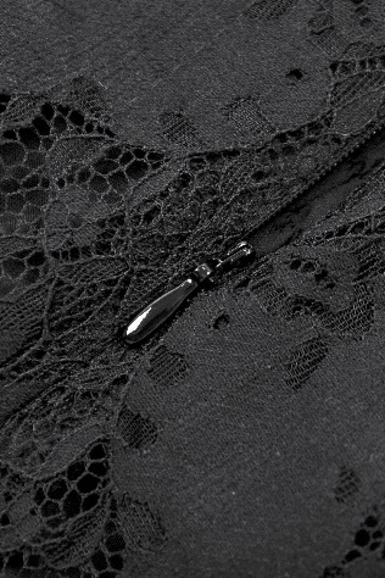 Black Off Shoulder Halterneck Sleeveless Lace Women's Gothic Short Dress - Product - 17