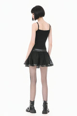 Black Chain-Decorated Eyelet Buckled Straps Lace Women's Gothic Mini Skirt - Product - 11