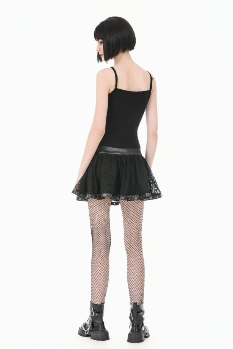Black Chain-Decorated Eyelet Buckled Straps Lace Women's Gothic Mini Skirt - Product - 11