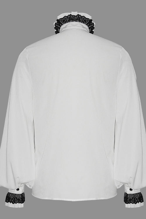 White Chiffon Hand Embroidered Mens Gothic Blouse - Product - 6