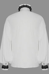 White Chiffon Hand Embroidered Mens Gothic Blouse - Product - 6