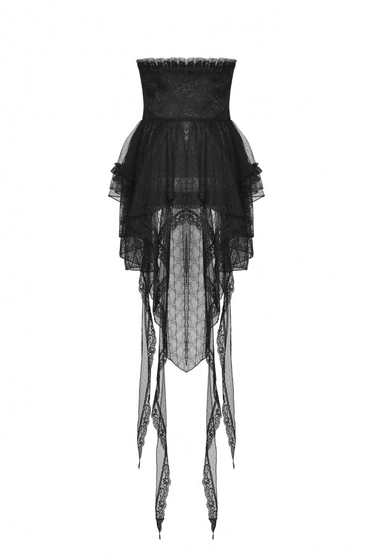 Black Lace-Up Multi-Layered Lace Women's Gothic Fishtail High Low Tunic Skirt - Product - 12