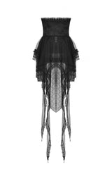 Black Lace-Up Multi-Layered Lace Women's Gothic Fishtail High Low Tunic Skirt - Product - 12
