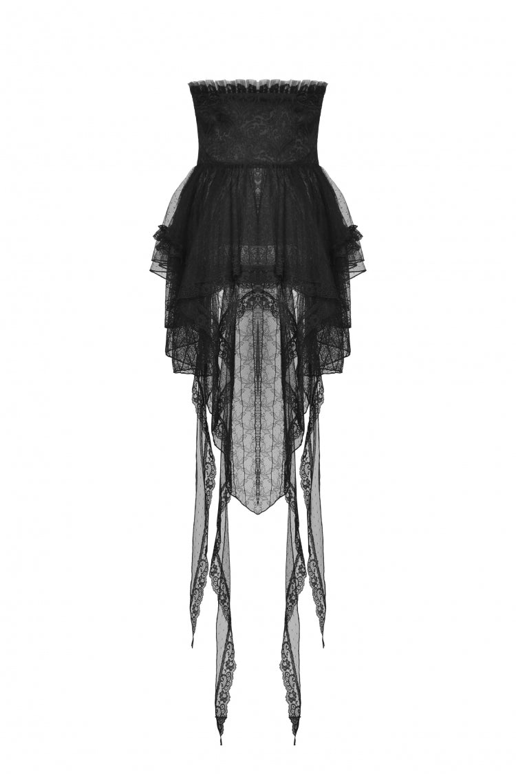 Black Lace-Up Multi-Layered Lace Women's Gothic Fishtail High Low Tunic Skirt - Product - 12