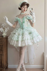 Green [Tulip and Wind Chime] Multi-Layered Ruffle Bowknot Lace Sweet Gorgeous Lolita Jsk Dress - Product - 15