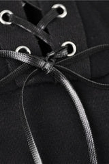 Black Off Shoulder Long Sleeves Lace-Up Mesh Women's Punk Top - Product - 16