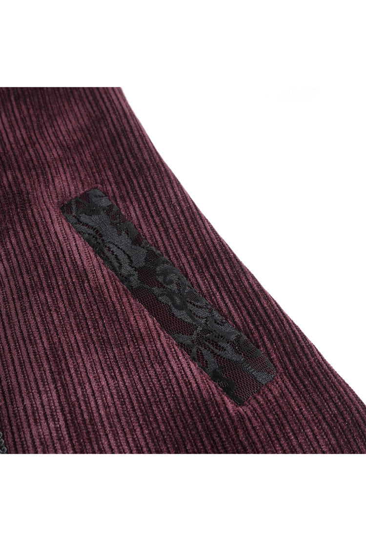 Red Stand Collar Long Sleeves Embroidery Slim Men's Gothic Coat - Product - 10