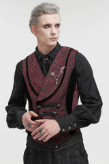Red Slim Retro Jacquard Chest Metal Chain Cross Men's Gothic Vest - Product - 2