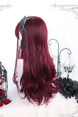 Dark Red Hair Tail Layered Curly Classic Lolita Wigs - Product - 4