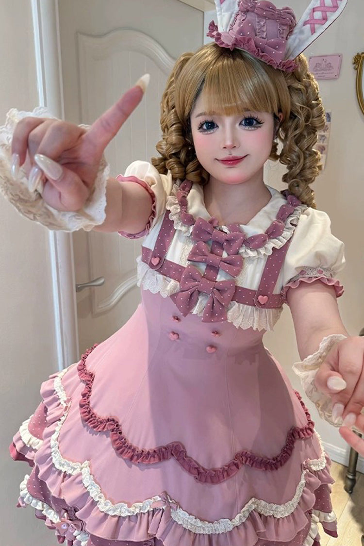 Pink [Bunny Parfait] Short Sleeves Multi-Layered Ruffle Bowknot Sweet Lolita Dress - Product - 4