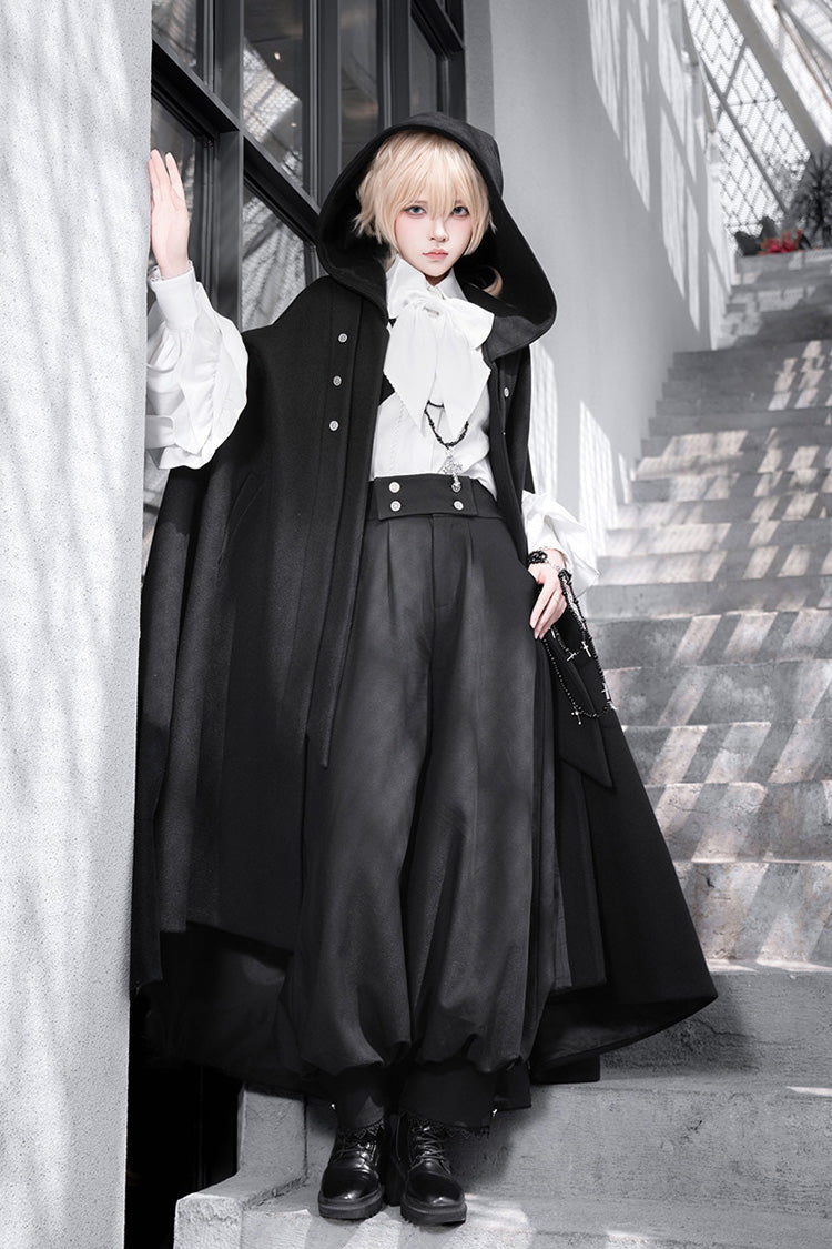 Black [Code 003] Long Sleeves Bow Vintage Elegant Prince Handsome Ouji Lolita Blouse Pants Cloak Set - Black-Cloak(Only) - 1