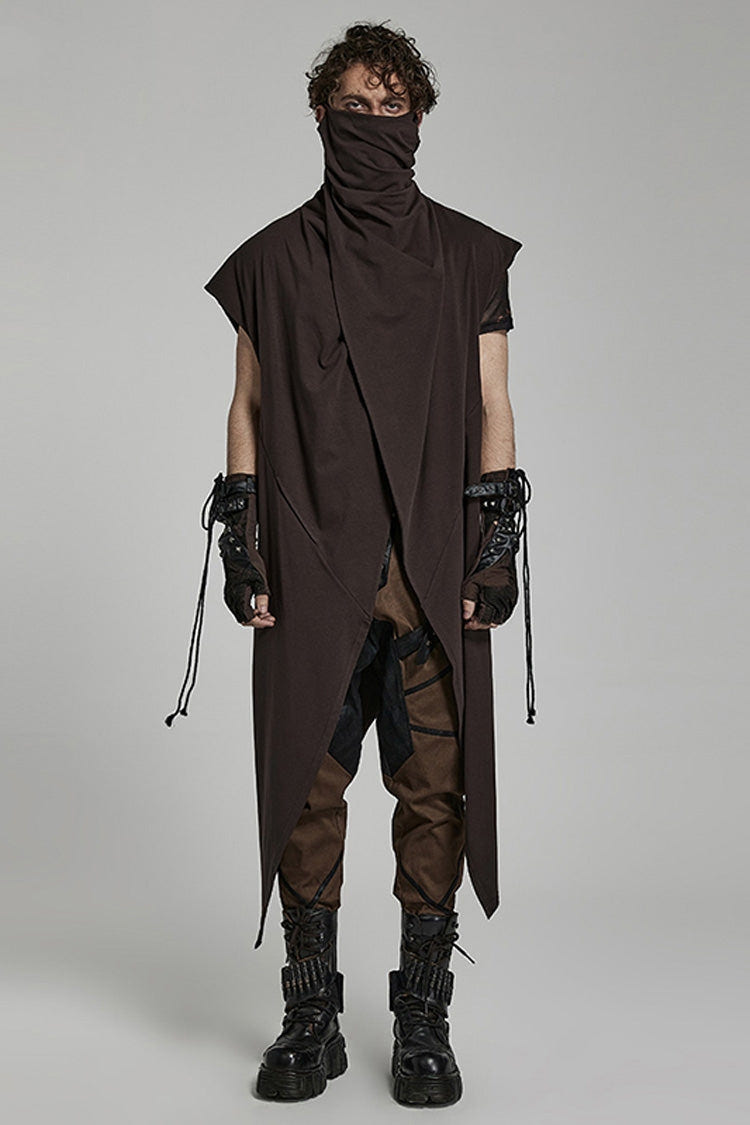Spiked Hem Doomsday Irregular Mens Steampunk Vest 2 Colors - Brown - 10