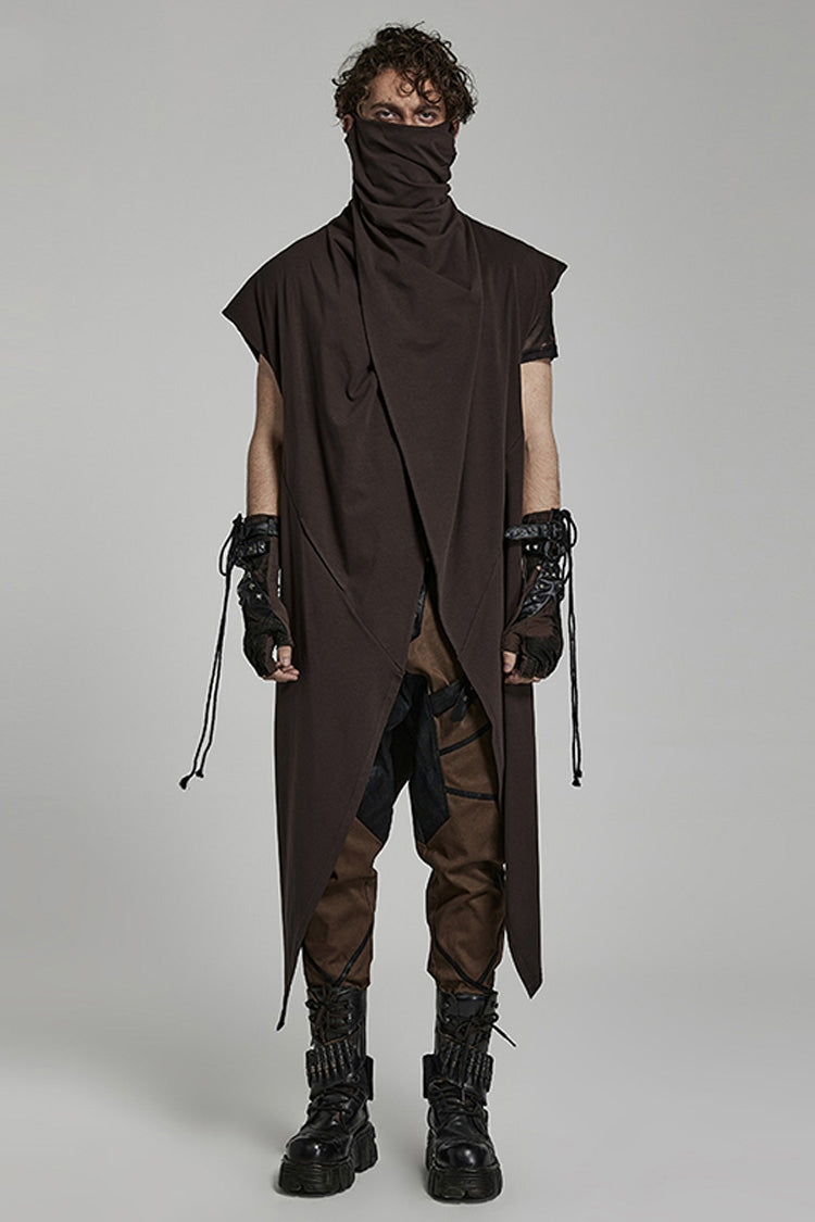 Spiked Hem Doomsday Irregular Mens Steampunk Vest 2 Colors - Brown - 10