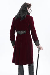 Wine Red Long Sleeves Button Floral Embroidery Men's Gothic Jacket - Product - 10