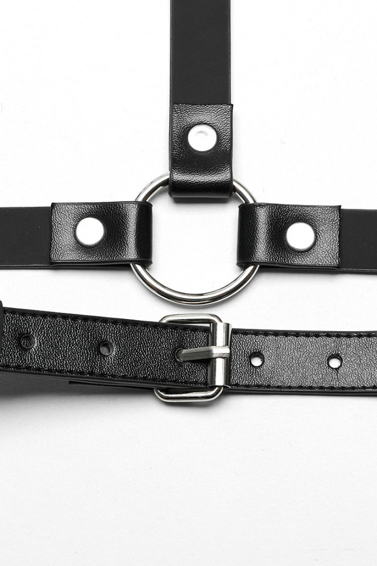Black Adjustable Cross Metal Ring Buckle Women's Halter Steampunk Body Harness - Product - 5