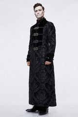 Black Gothic Patterned Metal Buttons Mens Velveteen Long Coat - Product - 2