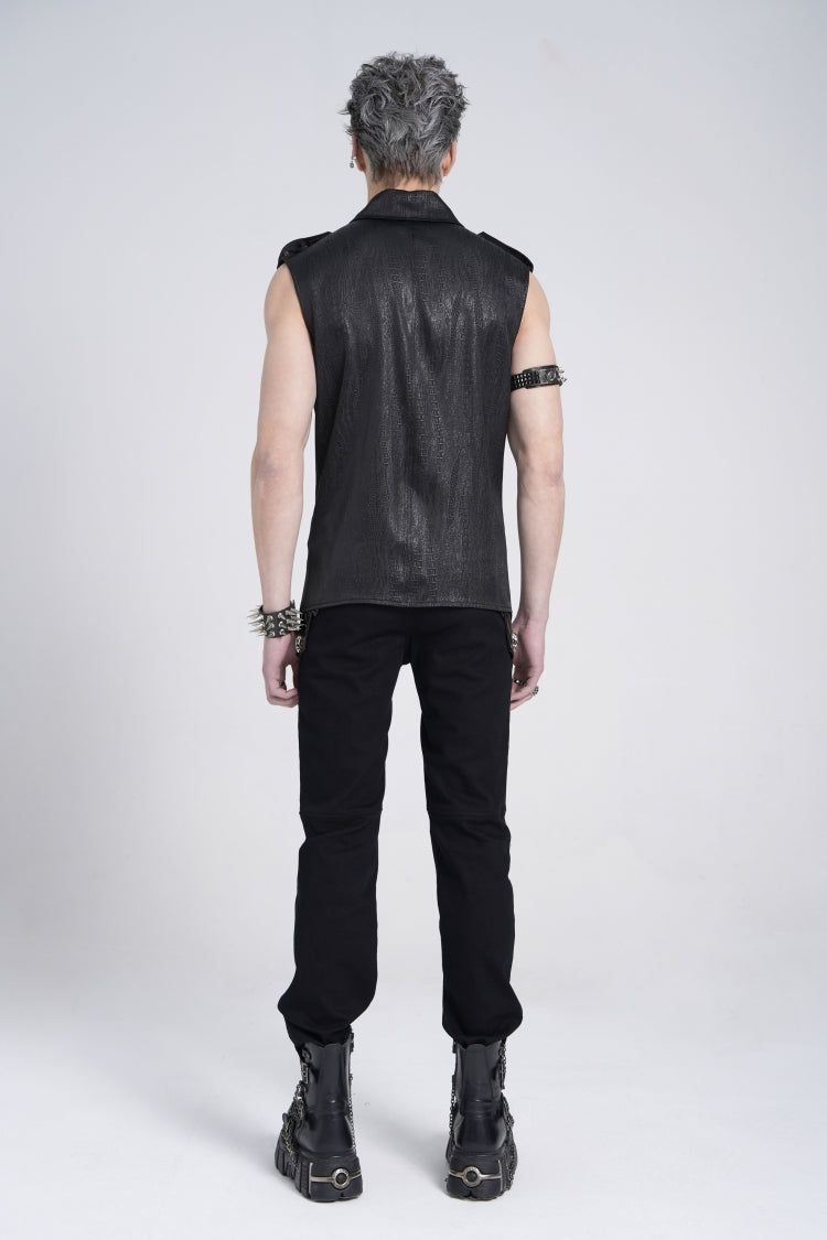 Black Sleeveless Studded Lace-Up Men's Gothic Blouse - Product - 8