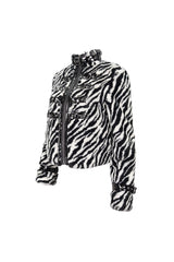 Black/White Stripe Design Shiny Belt With D-Shaped Buckle Decoration Padded Women's Punk Jacket - Product - 7