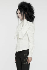 White Stand Collar Ruffle Lace-Up Women's Gothic Blouse - Product - 2