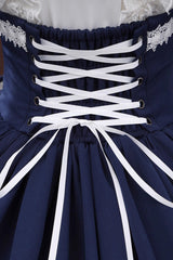 Blue/White Identity V Gardener Cosplay Half Sleeves Ruffle Bowknot Lace Sweet Lolita Skirt Set - Product - 2