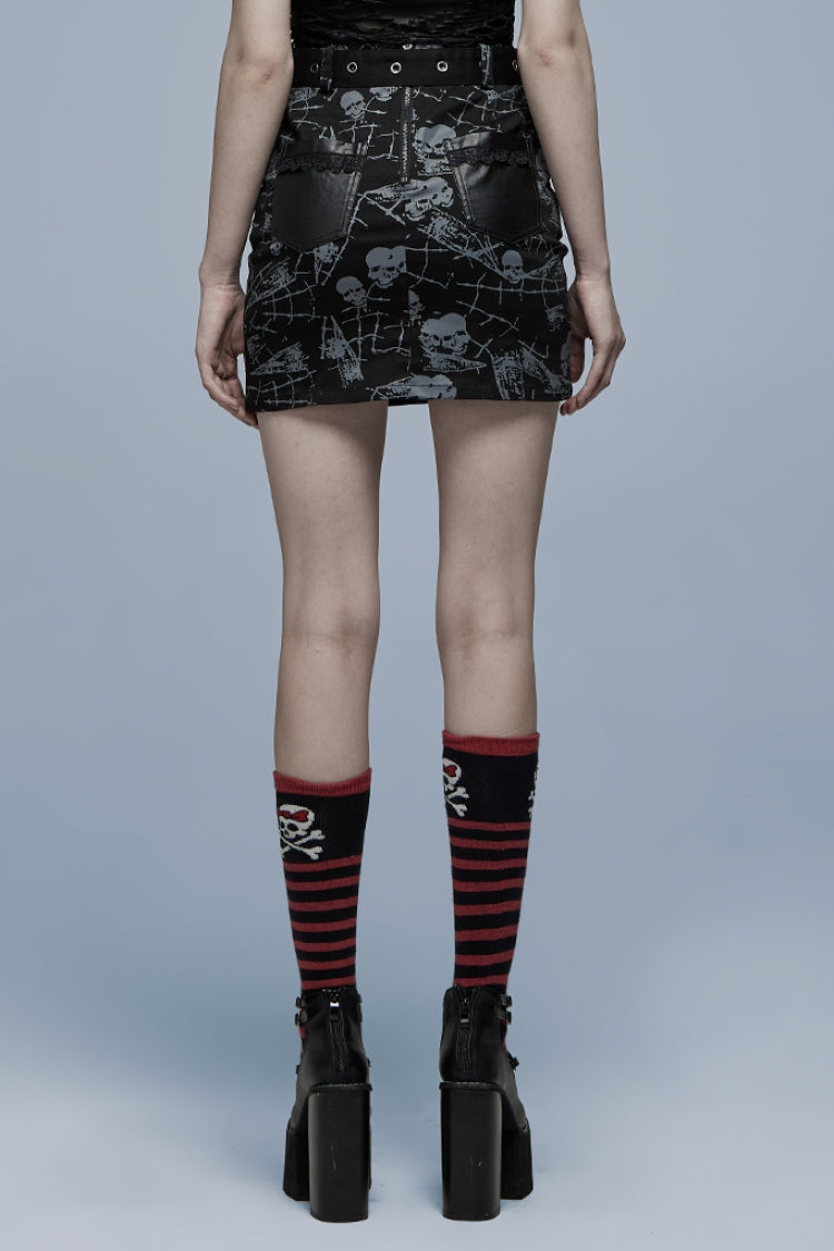 Black Skull Print Detachable Women's Gothic Skirt - Product - 3
