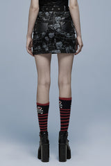 Black Skull Print Detachable Women's Gothic Skirt - Product - 3