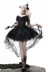 Black [Black Swan's Prayer] Sleeveless Ruffle Bowknot Gothic Ballet Lolita Jsk Dress - Product - 7