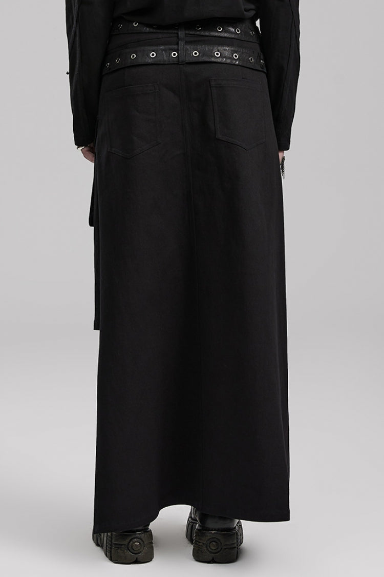 Black Buckle Belt Asymmetric Men's Steampunk Skirt with Side Pockets - Product - 3