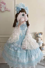 Blue [Sugar Heart Knot] Multi-Layered Ruffled Bow Lace Sweet Lolita Jsk Dress - Product - 6