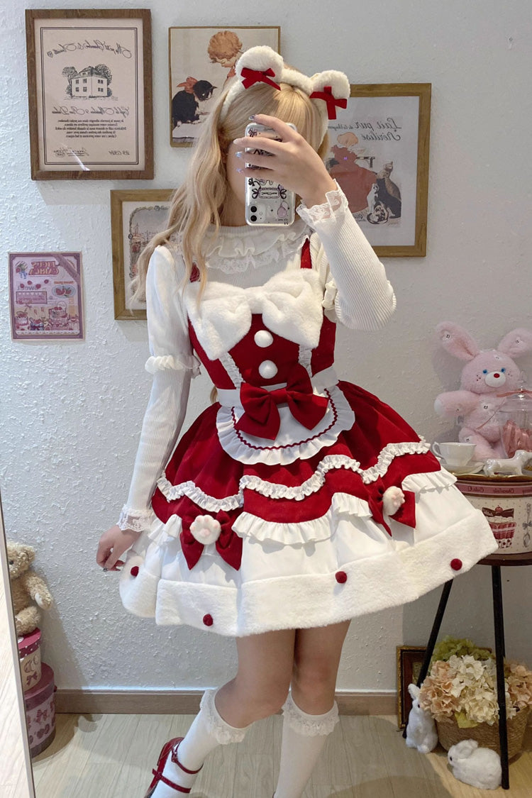 [Cream Snow Cat] Winter Ruffle Bowknot Sweet Lolita Jsk Dress 3 Colors - Product - 9