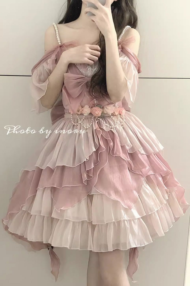 Pink Multi-layer Ruffle Hanayome Bowknot Sweet Elegant Princess Gorgeous Lolita Jsk Dress - image 11