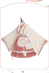 Beige/Pink Wide Sleeved Multi-Layered Ruffle Sweet Lolita OP Dress - Product - 7