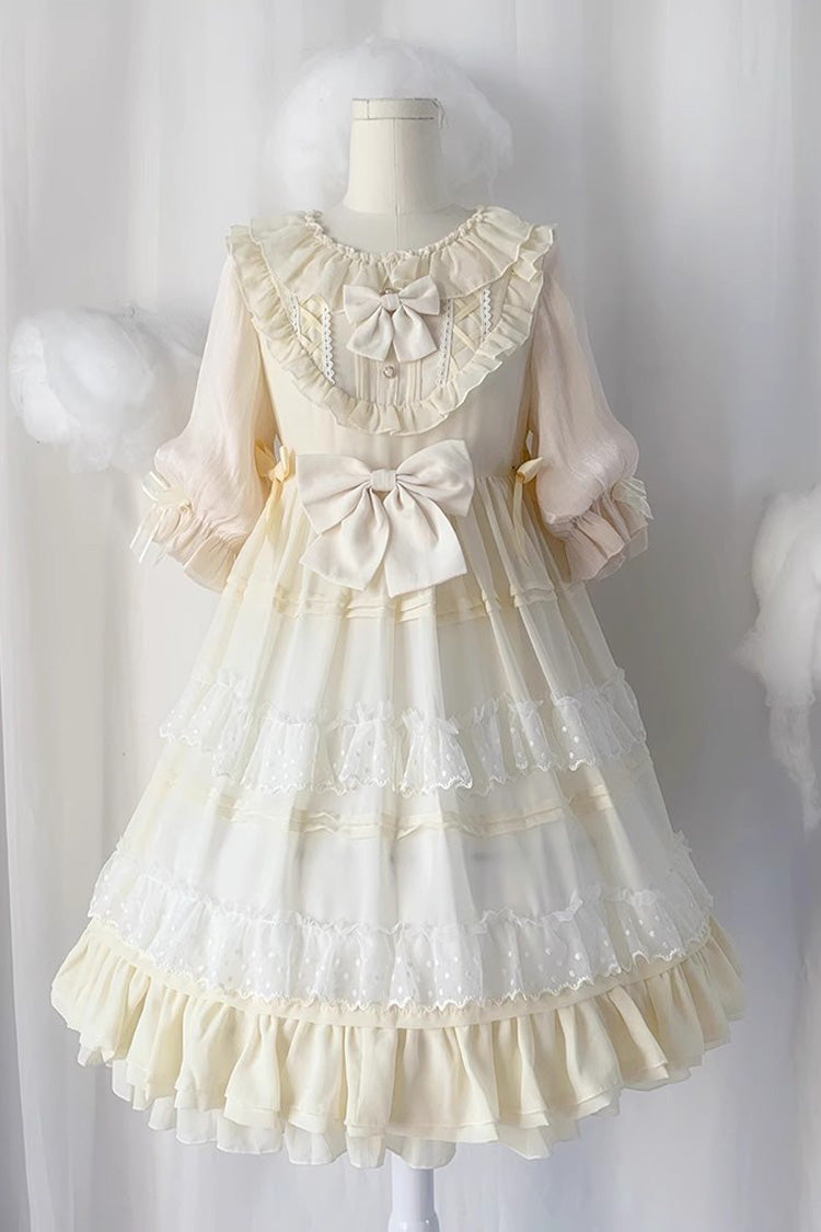 Beige Lace Cool Angel Short Sleeves Bowknot Ruffle Sweet Lolita Dress - Product - 3