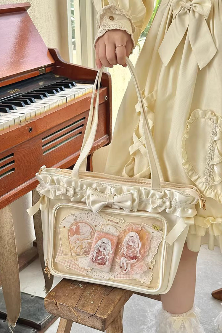 [Ballet Holiday] Ruffled Bow Sweet Japanese Crossbody Shoulder Lolita Itabag 10 Colors - Beige - 11