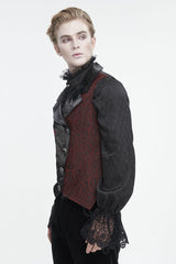 Black/Red Embossed Feather Men's Gothic Waistcoat - Product - 3