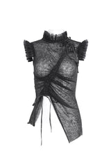 Black Sleeveless Ruffle Lace-Up Sheer Women's Gothic Blouse - Product - 5