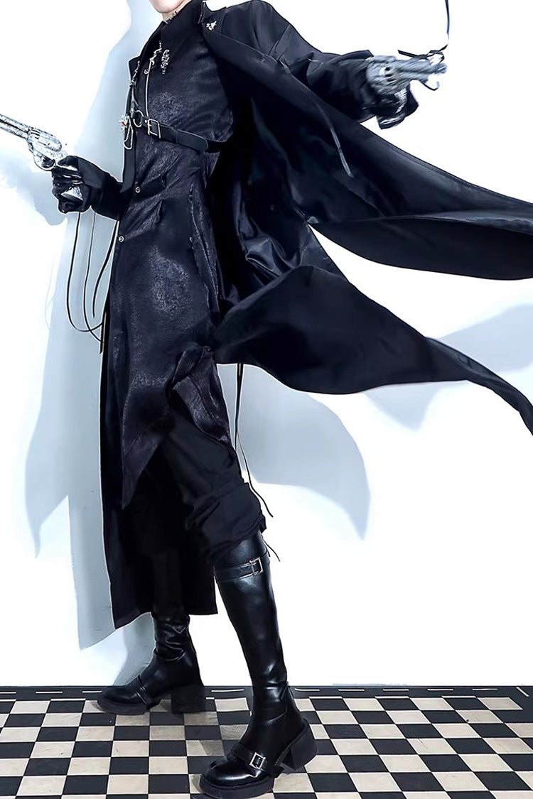 Black [Night Sentinel] Long Sleeves Ouji Gothic Lolita Long Trench Coat - Product - 4