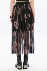 Rose Print Embroidery Stitching Lace Sheer Mesh Women's Gothic Skirt 2 Color - Product - 4