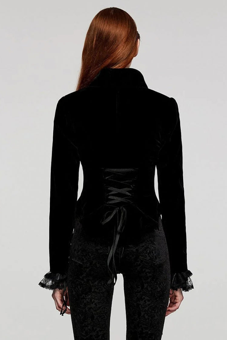 Women's Large Lapel Collar Long Sleeves Slim Tuxedo Gothic Coat 2 Colors - Product - 4