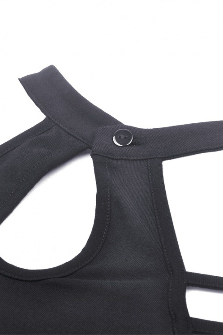 Black Off Shoulder Long Sleeves Cut-Out Buckled Women's Punk Blouse - Product - 21