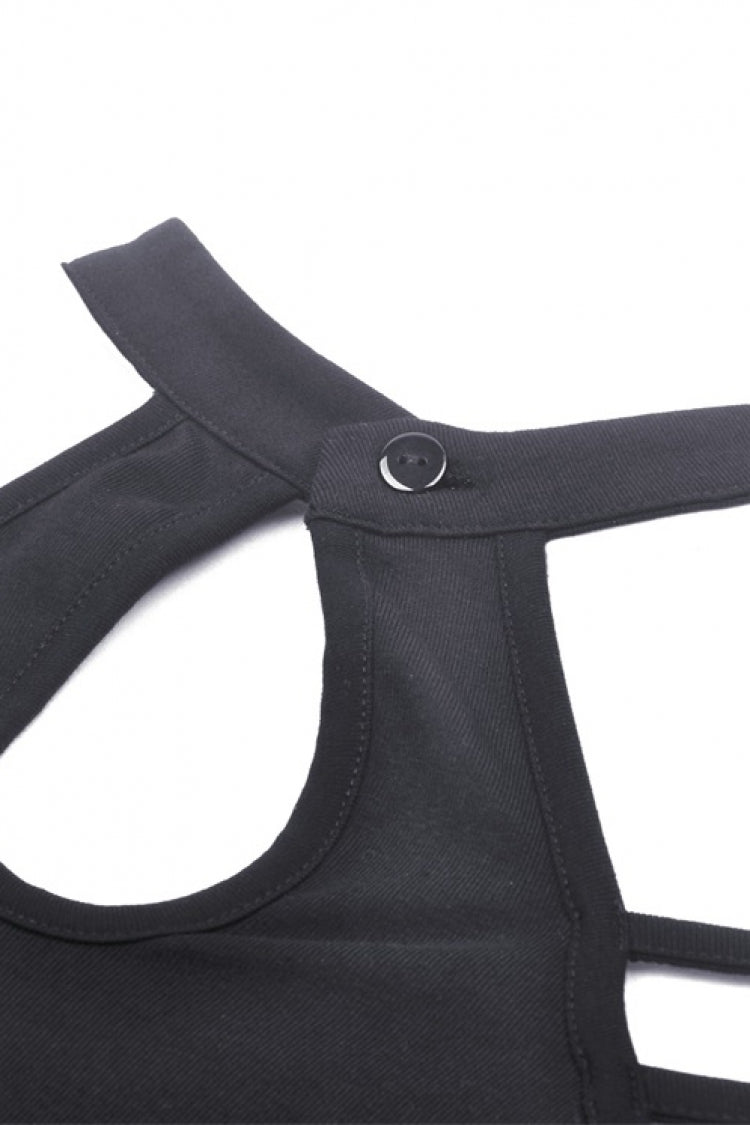 Black Off Shoulder Long Sleeves Cut-Out Buckled Women's Punk Blouse - Product - 21