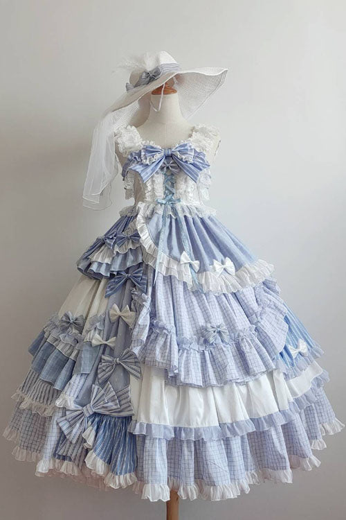 Purple/White Bowknot Multi-Layer Ruffled Sweet Lolita JSK Tiered Dress - Purple/White - 1