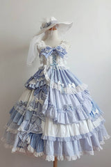 Purple/White Bowknot Multi-Layer Ruffled Sweet Lolita JSK Tiered Dress - Purple/White - 1