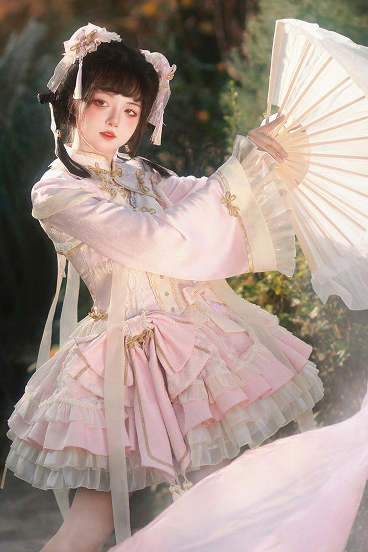 Pink White Pear Dream Multi-layer Ruffle Lace Sweet Chinese Style Princess Lolita Jsk Dress - Product - 13