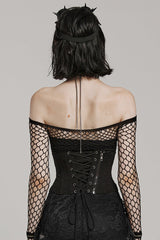 Black Stitching Mesh Cross Tied Rope Women's Steampunk Corset - Product - 3