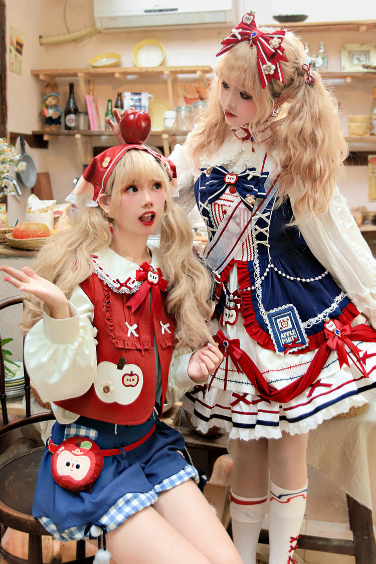 Multi-Color [Witch Gina] Long Sleeves Print Bowknot Ouji Sweet Lolita Vest Shorts Set - Product - 7