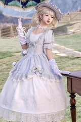 Solid Color Fairytale Dance Embroidery Bowknot Lace Sweet Elegant Princess Lolita Dress - Product - 3