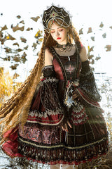 Wine Vintage Hanayome Eye of Red Heart Bowknot Multi-Layer Ruffled Classic Lolita JSK Dress - Product - 3
