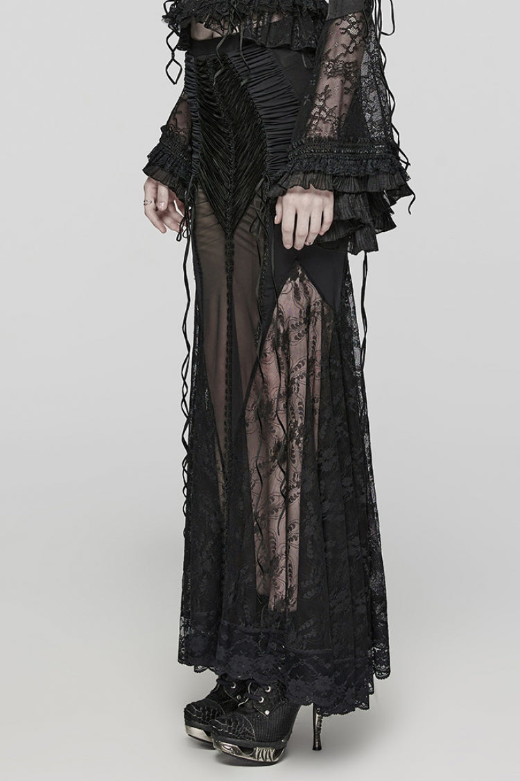 Black Lace Sheer Wrapped Hip Women's Gothic Skirt - Product - 2